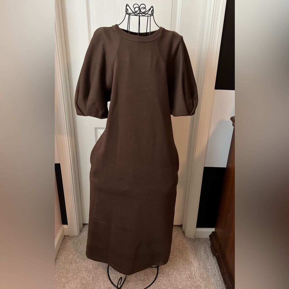 ZARA brown midi sweatshirt dress